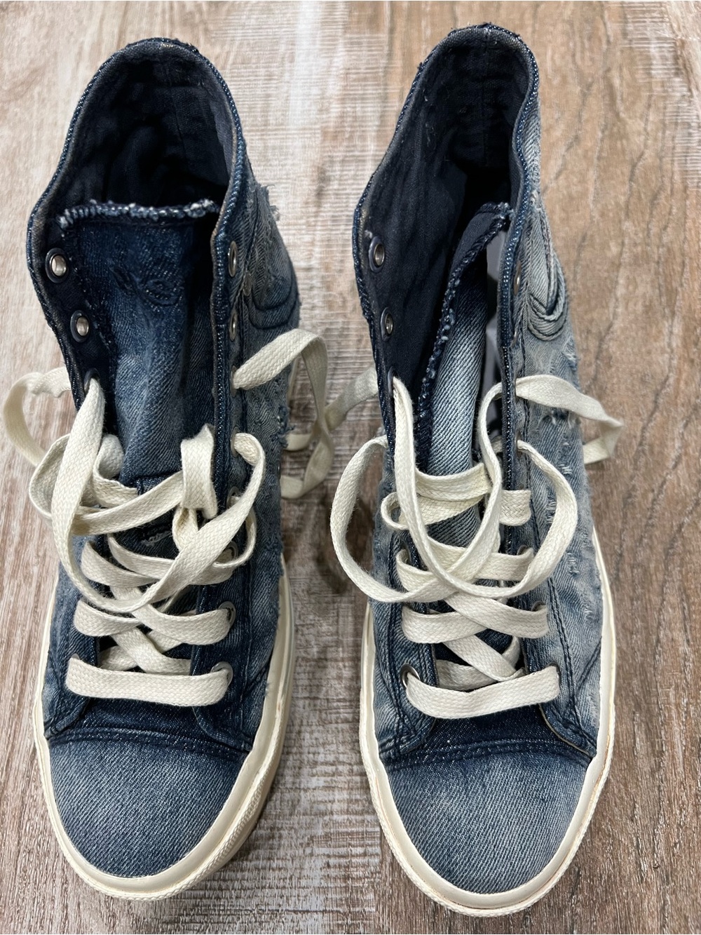 Diesel Denim High-Top Sneakers in Blue with Cream Laces